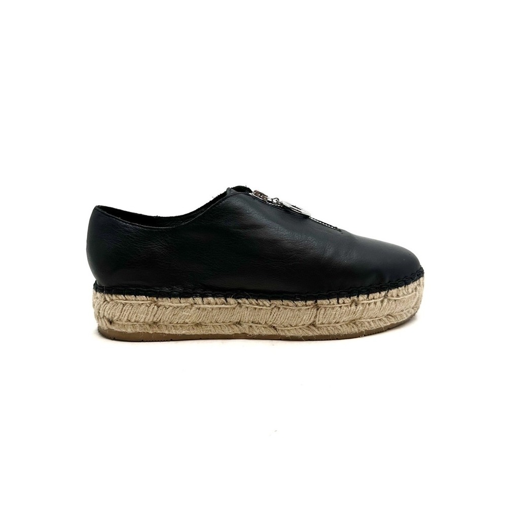 J/Slides | Black Leather Platform Espadrille Shoes Size‎ 7.5